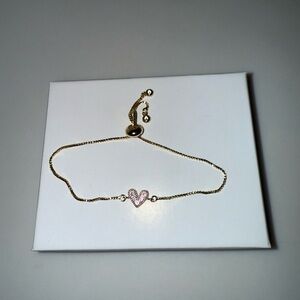 New Gold Heart Bracelet with Pink Accents